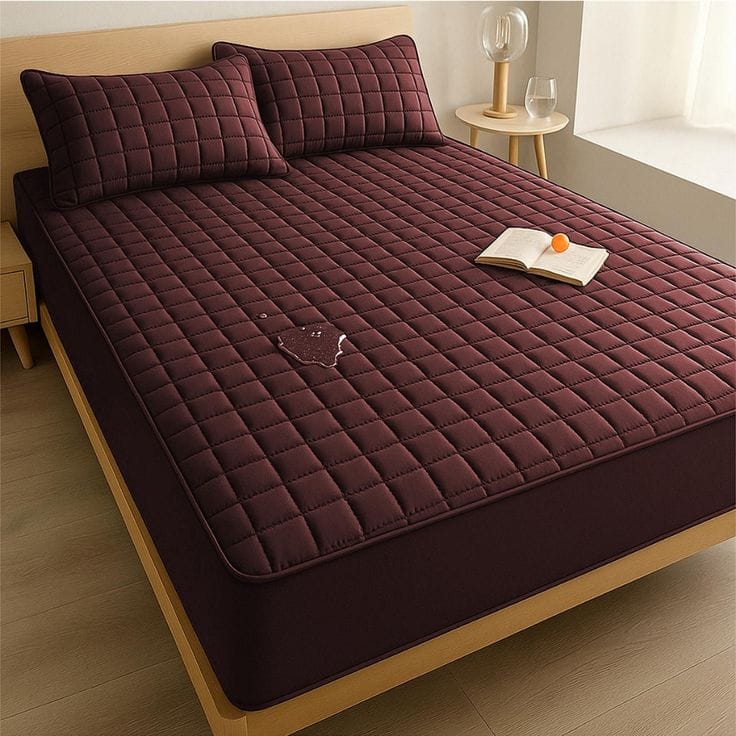 Ultrasonic Quilted Mattress Cover 100% Waterproof (Brown)