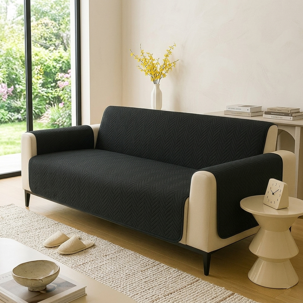 Mat Ultrasonic Sofa Cover-Sofa Runner (Black)