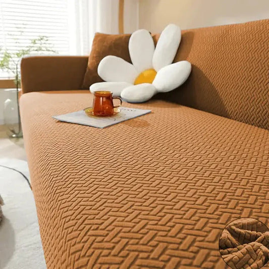 Stripe Jacquard Sofa Cover - Light Brown