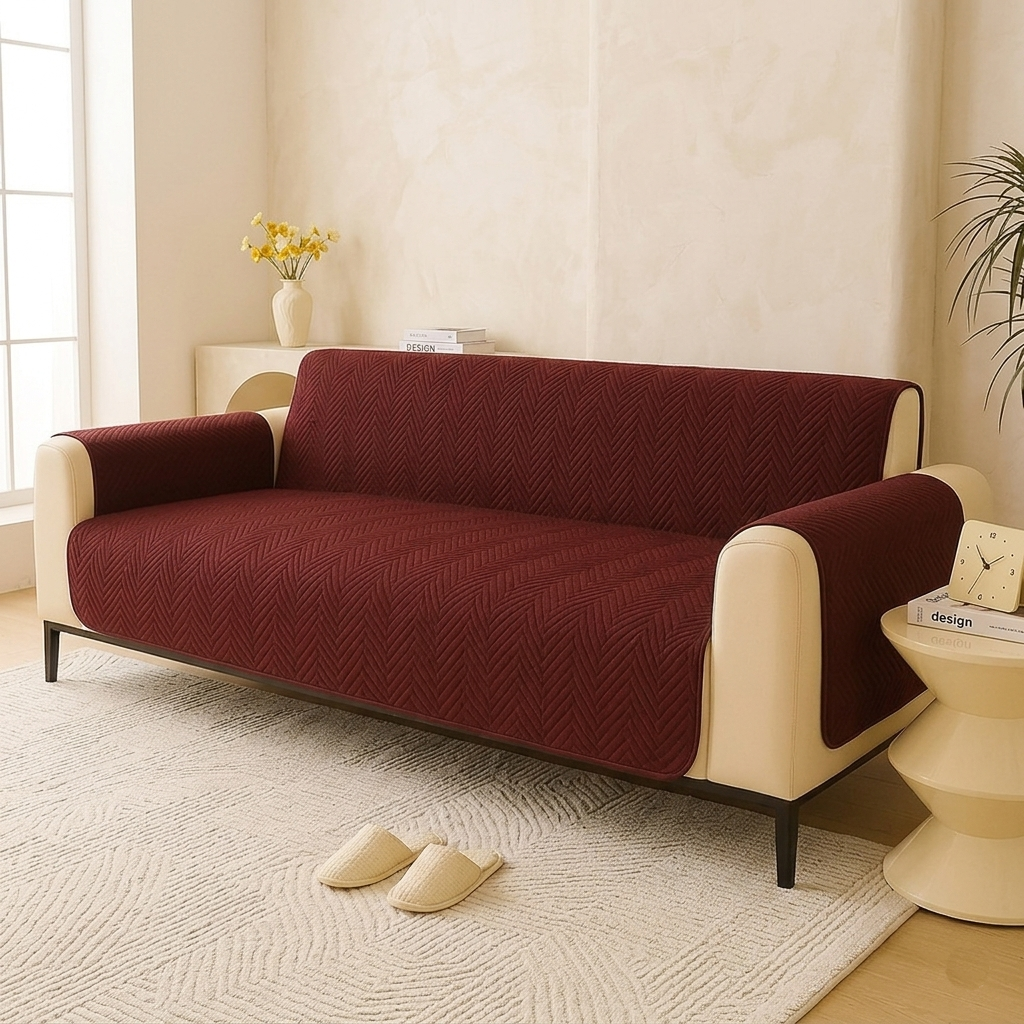 Mat Ultrasonic Sofa Cover-Sofa Runner (Maroon)