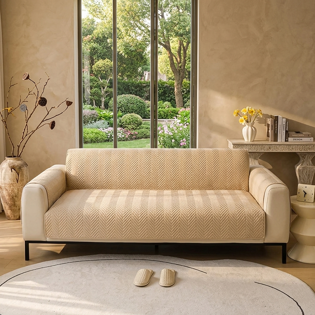 Mat Ultrasonic Sofa Cover-Sofa Runner (Beige)